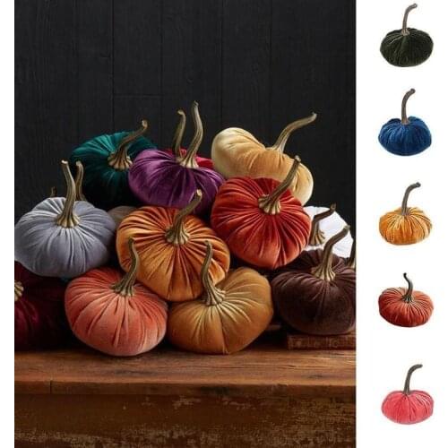 Halloween Pumpkin Ornament Pillow Decor Handmade Velvet Pumpkins Decor Soft Stuffed Pumpkin With Exquisite Artificial Foam Cute