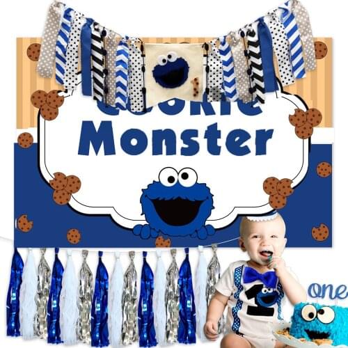 Sesame Street baby one year old birthday party decoration childrens banner cake topper hat crown strips baby shower supplies