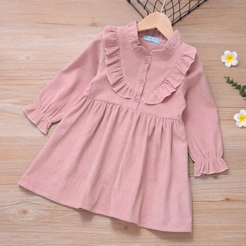 Spring Baby Kids Girl Pure Color Dresses For Girls Princess Dresses Autumn Kids Girl Dress Long Sleeve Lace Collar Dress