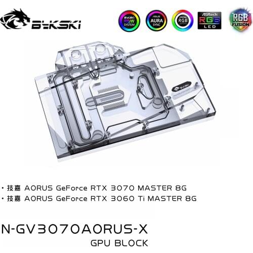 Bykski Water Block Use for GIGABYTE GeForce AORUS RTX3070 /RTX3060Ti MASTER 8G GPU Card / Full Cover Copper Radiator / RGB Light