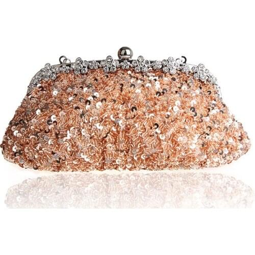High Quality Champagne Ladies Beaded Sequined Wedding Evening Bag Clutch handbag Bride Party Purse Mini Makeup Bag Bolso 03396-2