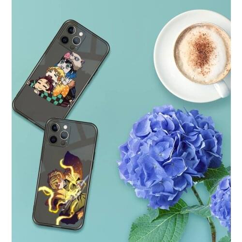 Japan Demon Slayer Phone Case For iPhone 13 12 11 8 7 se 2020 pro X XS XR MAX Plus Black Transparent Cover