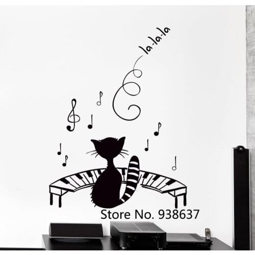 Funny Pet Wall Stickers Black Cat Music Piano Notes Big Modern Decor Mural Nontoxic Pvc Material Decals For Wall ZB022