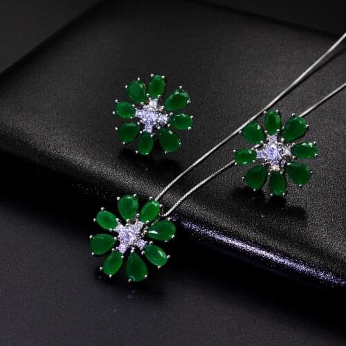 New Fashion Womens Jewelry Sets milky blue earring and pendant necklace flower shape pendant necklace jewerly set for women gift