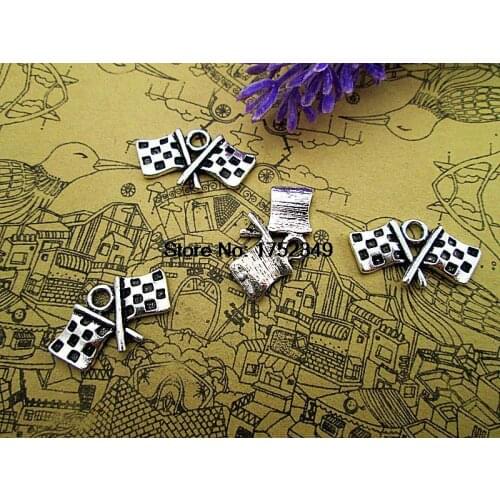 100pcs- Antique Tibetan Silver Checkered Flags Charms Pendants, DIY Supplies, Jewelry Making 12x22mm