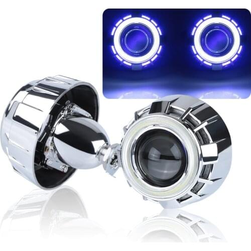 2.5 Inch 2x HID Bi Xenon Projector Lens Light with 3/4 inch Double Angel Demon Eye Running Ring Light For H4 H7 Headlamp on Car