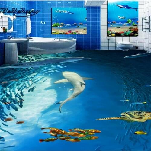 Beibehang Underwater World Dolphin Fish House Toilet Bathroom Bedroom 3D Floor Large Custom Wallpaper Mural