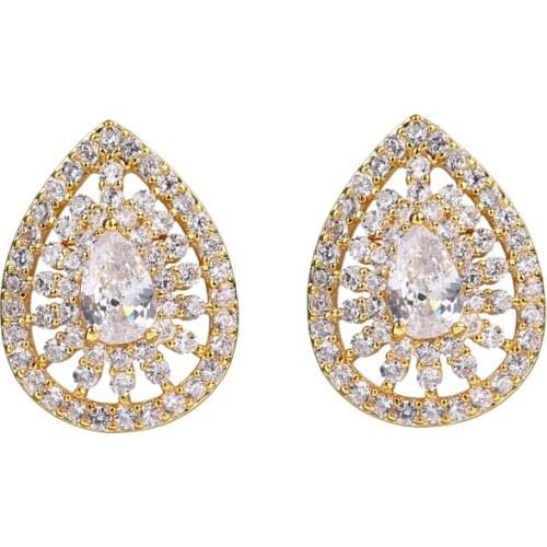 Bettyue Fashion Women Elegant Waterdrop Hollow Out Design Shiny Earring Full Of Cubic Zircon Three Color Party Charming Gift