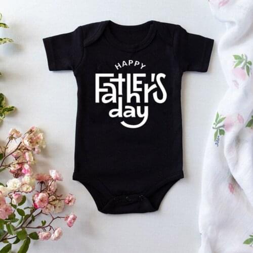 Happy Fathers Day Baby Bodysuit Black Cotton Short Sleeve Newborn Clothes 0-18M Boys Girls Onesie Fathers Day Gift