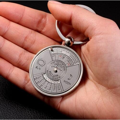 Pareto 50 years Perpetual Calendar Keychain Key ring Compass Key Chain Key Holder Zinc Alloy Bag Charm Gift