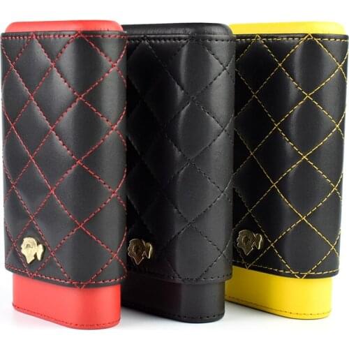 COHIBA Cigar Humidor Square Lattice Fashion Cigar Case 3 Tube Travel Portable Cigar Leather Case