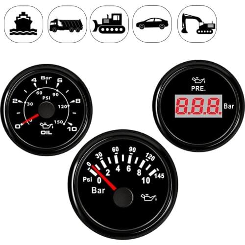0-5bar 0-75psi Oil Pressure Gauge Sensor 52mm 0-10bar 0-145psi Oil Pressure Meters For Car Truck Marine Boat M10x1 NPT1/8