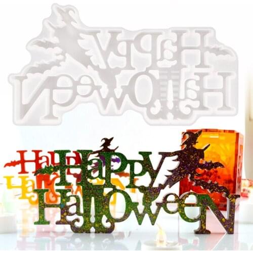 DM180 DIY Happy Halloween Letter Resin Mold Silicone Crafts For Door Decor Crystal Casting Mould