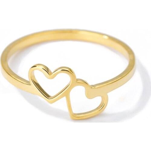 Double Heart Rings For Women Girl Wedding Jewelry Romantic Heart Stackable Rings Stainless Steel Bijoux Femme