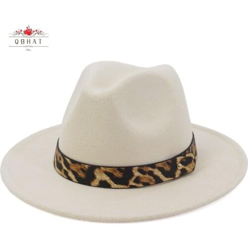QBHAT Men Women Flat Brim Wool Felt Jazz Fedora Hats with Leopard Belt Trend Green Carnival Party Formal Hat Panama Gambler Cap