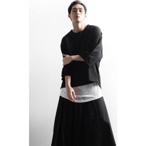 European and American summer new large short sleeve t-shirt mens loose thin color contrast irregular round neck T-shirt