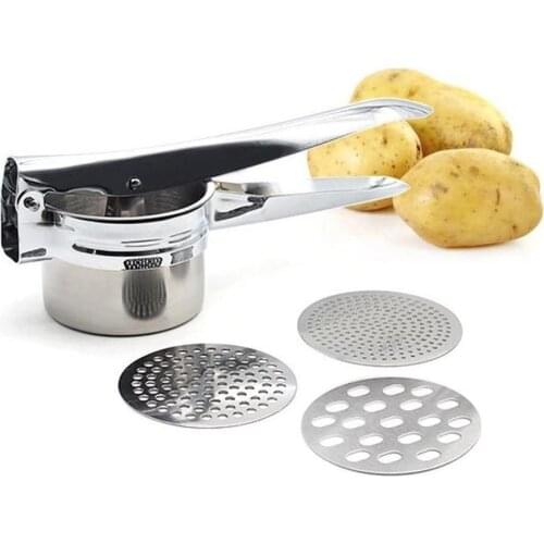 Potato Masher Press Set of Stainless Steel with 3 Interchangeable Inserts (Fine / Medium / Coarse) Stainless Dishwasher Safe