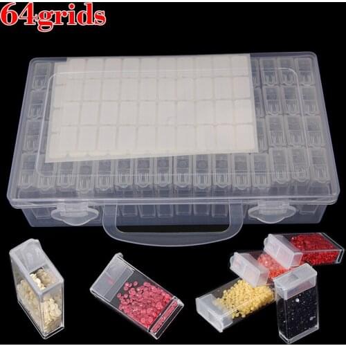 64/56/124/140/256 Grids Diamond Painting Storage Box with Portable Bead Storage Container 5D Embroidery Accessories Moasic Tools