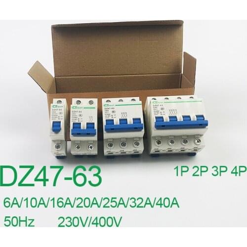 Miniature Circuit Breaker DZ47-63 C Type 1P 230V 50Hz 6A 10A 16A 20A 25A 32A 40A Mini LV Air Switch