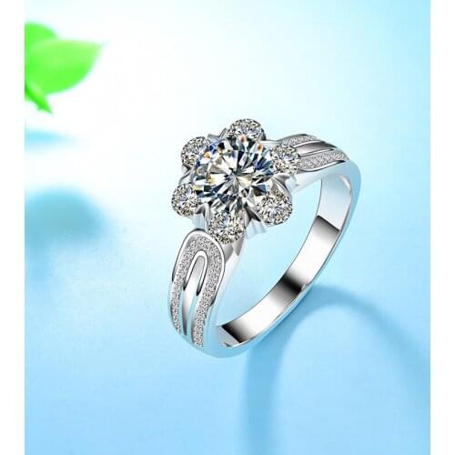 Fashion Luxury Womens 925 Silver Moissan Diamond Ring Engagement Wedding Gift Jewelry Ring Wholesale
