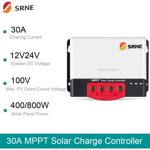 MPPT 30A Solar Charge Controller 12V 24V Auto for Lithium Batteries PV Regulator Charger with BT-2 RM-6 LCD