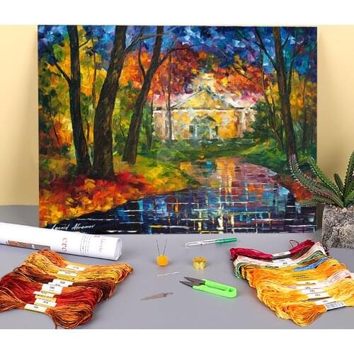 House By The Stream Printed Canvas 11CT Cross-Stitch DIY Embroidery Set DMC Threads Knitting Hobby Painting Handmade Sales
