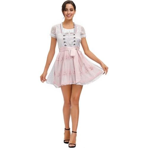 German Traditional Beer Festival Costume Temperament Pink Lace Embroidered Dress Halloween Costume