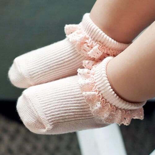Baby Socks Sweet Princess Lace Baby Girls Sock Infant Toddler Cotton Ruffles Ankle Socks Baby Meias Infantil Pink/White 0-2 Y
