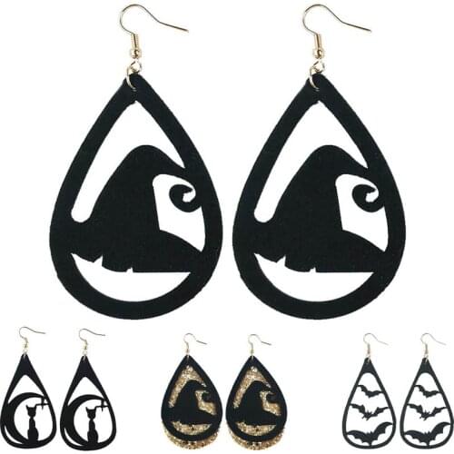 Potosala New Halloween Leather Earrings Drop-Shaped Earrings Simple Leather Bat Pumpkin Pattern Earrings Women Jewelry Gifts