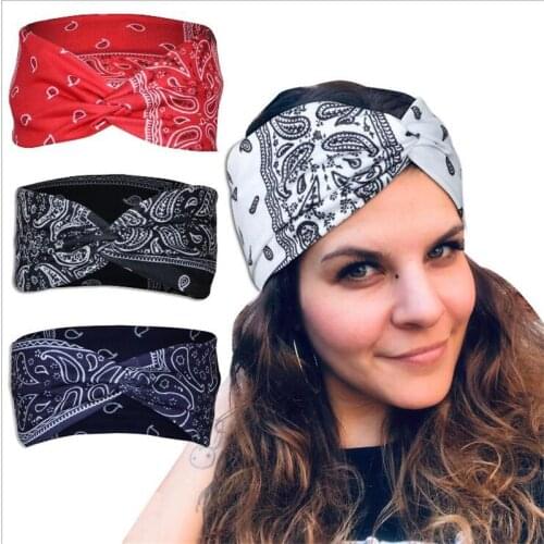 Vintage Bohemia Wide Hair Bands for Girls Women Cotton Soft Headband Cross Turban Bandanas Headwear