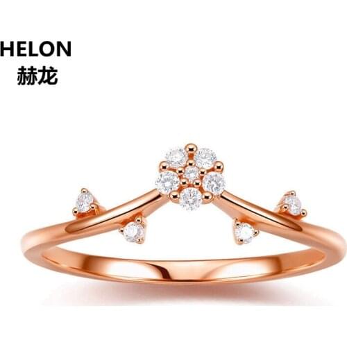 Solid 14k Rose Gold Cluster Natural Diamonds Ring Engagement Wedding Women Ring Flower Fine Jewelry Unique
