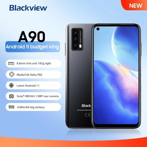 Original Blackview A90 Smartphone 4GB+64GB Helio P60 Octa Core 12MP HDR Camera Android 11 Mobile Phone 4280mAh 4G LTE cellphone