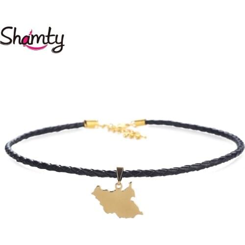 Shamty South Sudan Choker Necklace Africa Gold Color Jewelry Trendy Map Pendant Jewelry Women Metal Ethnic Accessories
