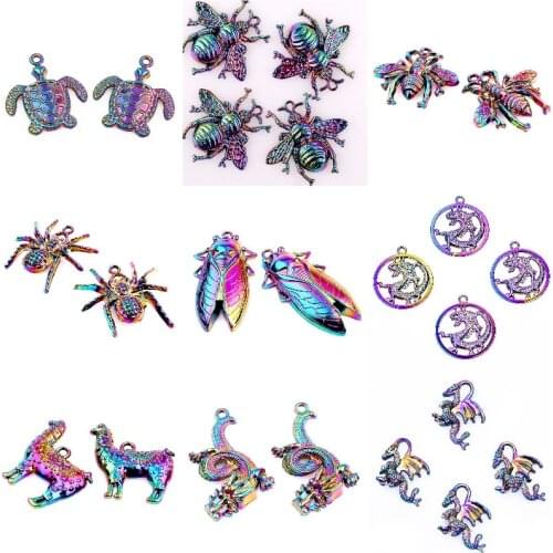10Pcs/Lot Lucky Insect Cicada Spider Tortoise Charms Animal Alpaca Dragon Pendant Jewelry Making DIY Necklaces Handmade Craft