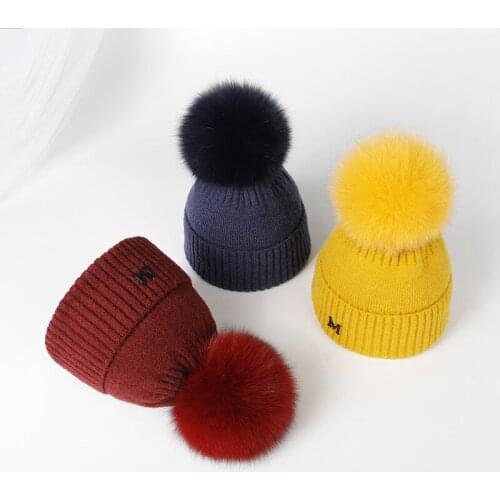 [Rancyword] fur ball cap pom poms winter hat for women girl 's hat knitted beanies cap brand new thick female cap