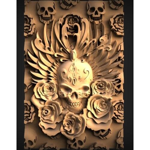 Rose decor Skull 3d model relief for CNC Router Carving Machine Artcam aspire in STL file format -skull panel