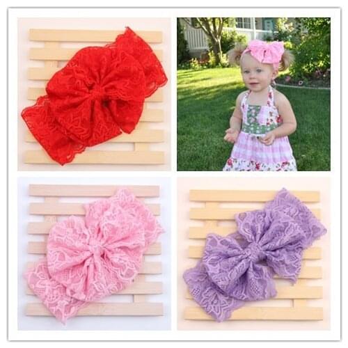 Retail pretty headbands for little girls Big bow lace head bands Cute Kids bandeau bebe Colorful hair accessories HB358