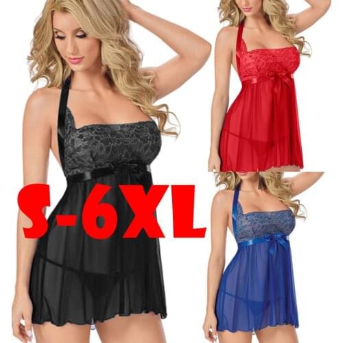 S-6XL Sexy Lingerie Lace Dress Babydoll Women Underwear Nightwear Sleepwear Dresses Backless dress Plus Size Women Clothes 2019