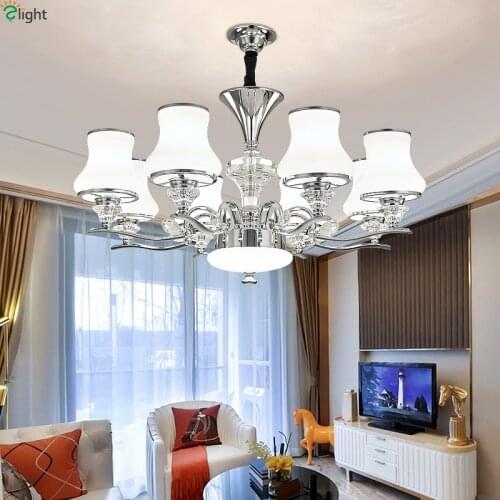 Modern Chrome Metal Led Chandeliers Lighting Living Room Crystal Led Pendant Chandelier Lights Dining Room Hanging Lamp Fixtures
