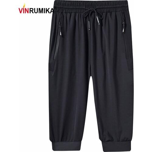 Super Large Size L-8XL 2020 Mens Summer Cool Thin Soft Calf-length Shorts Man Jogger Black Knee Length Trousers 3/4 Capri Pants