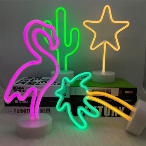 LED Neon Sign Light Holiday Flamingo Night Lamp Light Wall Background Kids Bedroom Xmas Decoration USB Battery Operation