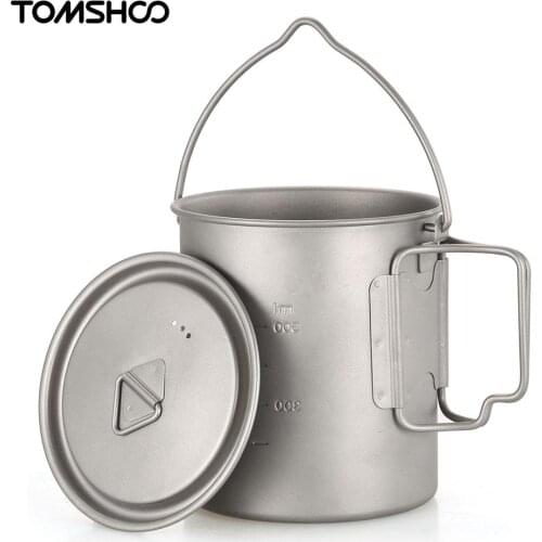 TOMSHOO Ultralight Outdoor Titanium Tableware 750ml Pot Portable Titanium Water Mug Cup with Lid Camping Hiking Picnic Travel