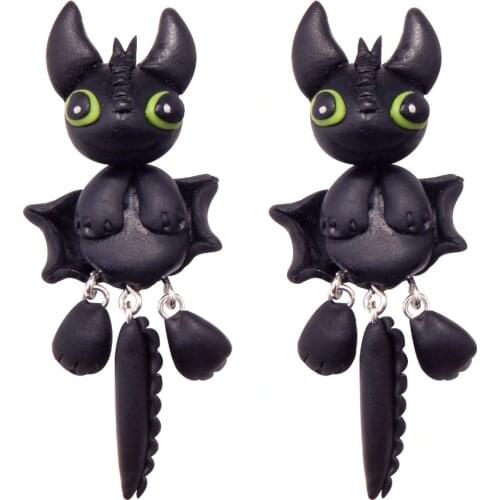 TTPAIAI 30 Handmade Polymer Clay Black Bat Stud Earrings Fashion 3d Animal Soft Cute Earrings For Women Girl Kids Best Gift