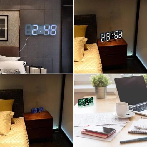 Smart 3d Digital Clock Alarm Clock Digital Wall Clock Alarm Clock LED Temperature Clock Clock Large Electronic Gift J7Y4