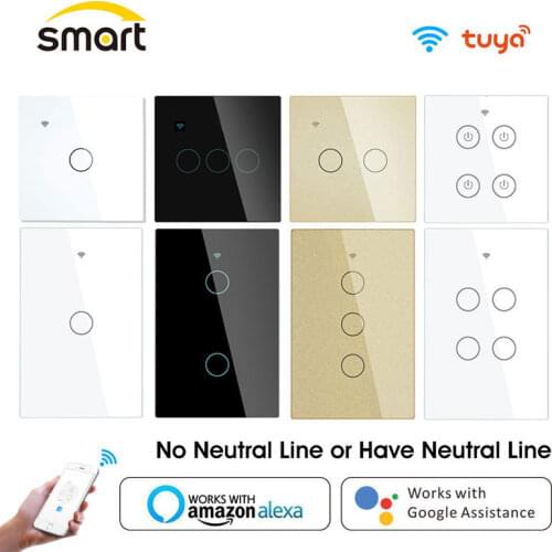 Tuya WiFi Smart Light Switch 2/3 Way With Luxuray Glass Panel, Touch Sensor Smart Wall Switch Voice Work With Alexa Google Home