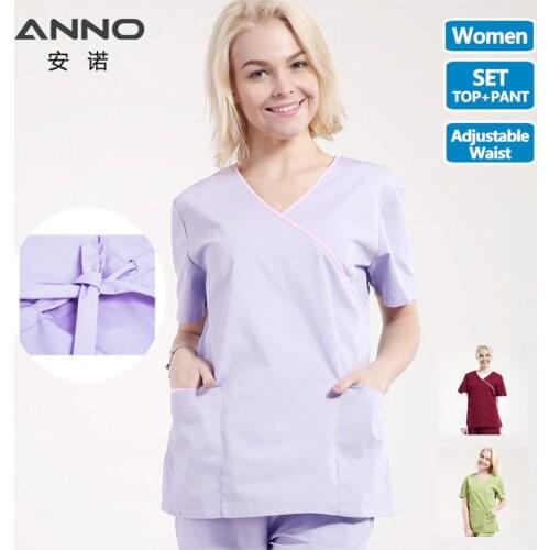 ANNO Adjustable Waist Nurse uniform Women Scrubs Set Nursing Form Dentistry Cloths Hospital Dental Gown