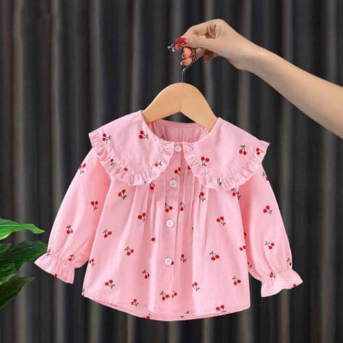 Cherry spring and autumn baby shirt bottoming cardigan girls lapel shirt P4774
