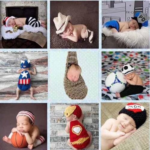Crochet Pattern Newborn Photography Props Infant Toddler Knitted Costume Handmade Baby Hat Clothe 0-6 Months 1set SG049