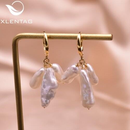 XlentAg Natural Long Baroque Pearl Dangle Earrings Zircon Women Huggie Drop Earings Engagement Love Gifts Vintage Jewrlry GE0941