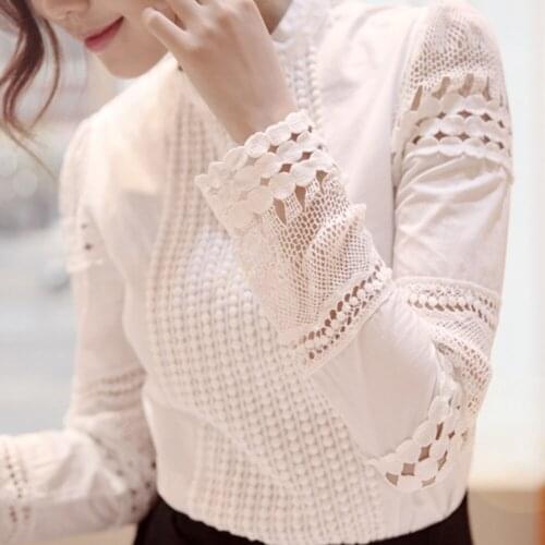 Women Ladies Elegant Loose Casual Crotch Lace Long Sleeve Shirt Blouse Top